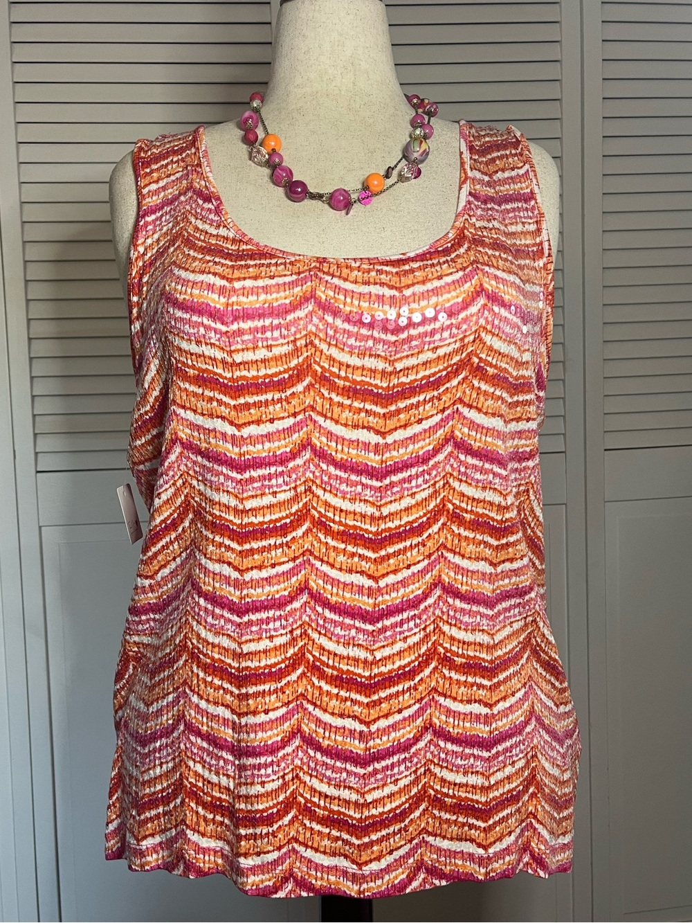 Ruby Rd. Pink & Orange Chevron Sequin Tank